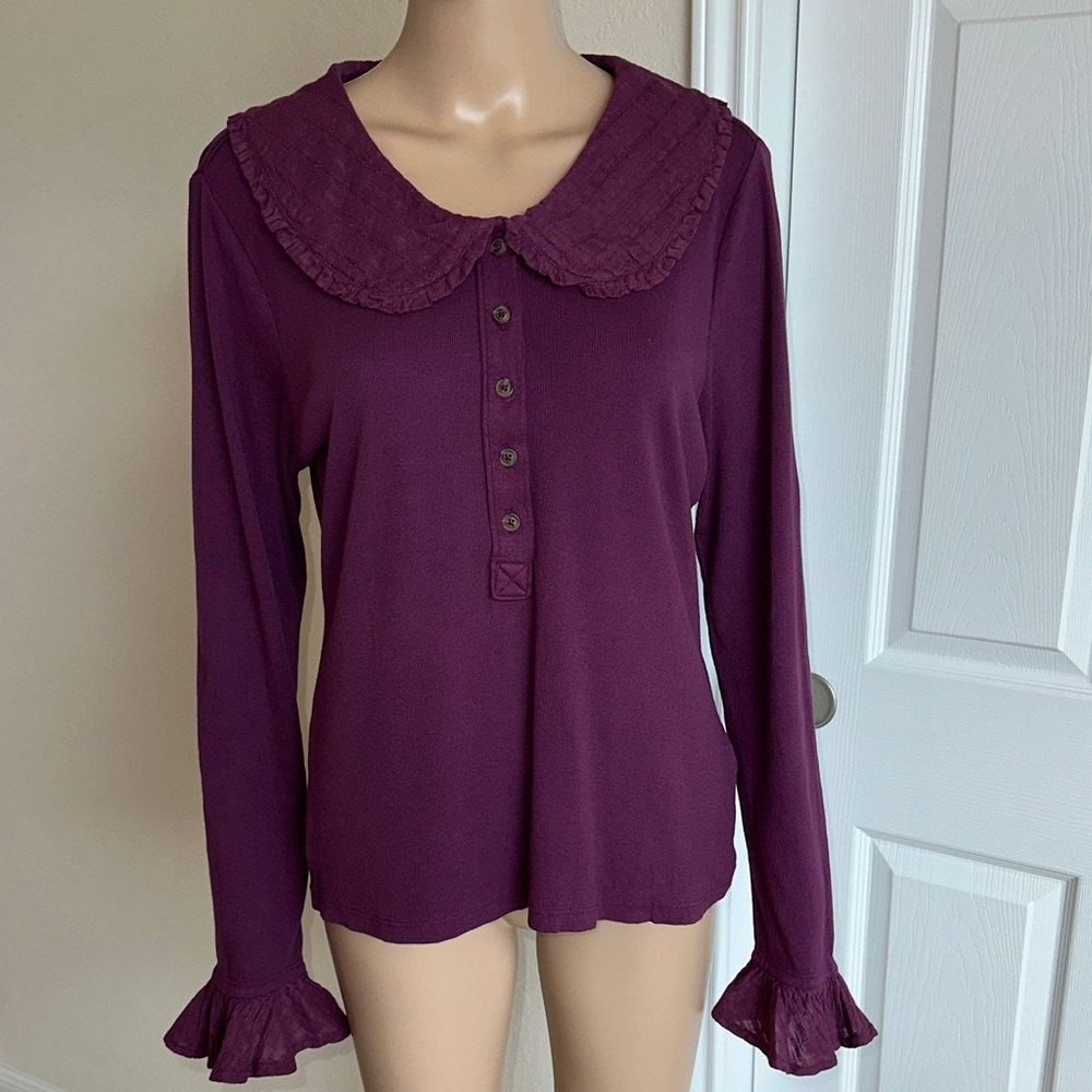 NWT Women's Anthropologie Purple Long Sleeve Blouse Zs XL.